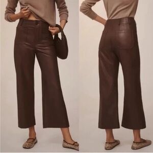 Anthropologie Maeve The Colette Faux Leather Wide Leg Pants Brown Size 29P